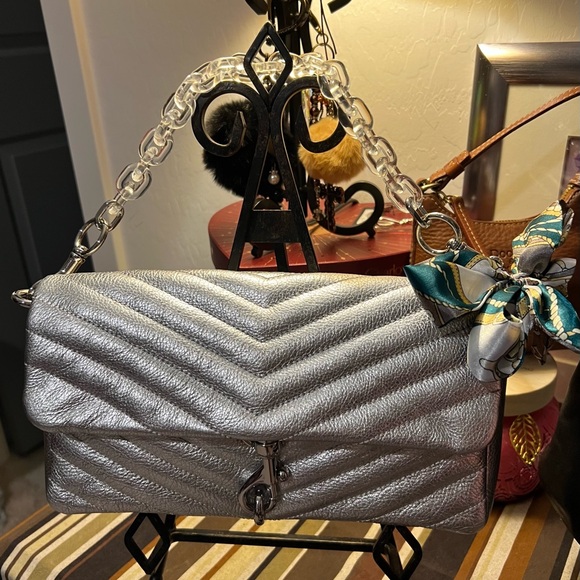 Rebecca Minkoff Silver Quilted Edie Bag & Dust bag